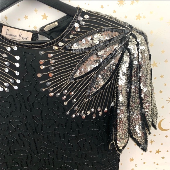 Vintage | Full Length Sequin Beaded Black Dress - Picture 4 of 8